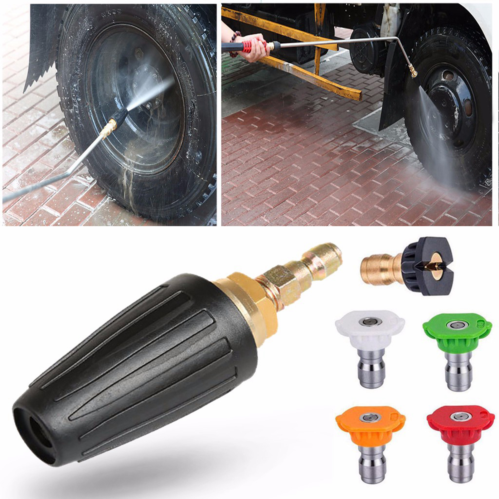 Quick-Connect Turbo Spray Nozzle for Pressure Washers with 5 Tips 1/4 Inch Quick Connect 0、15、25、40 Degrees,Soap