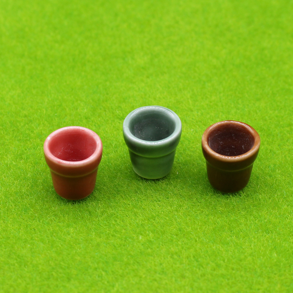 Mini Ceramic Flowerpots Models For 1/12 Dollhouse Garden Accessories 3 Piece