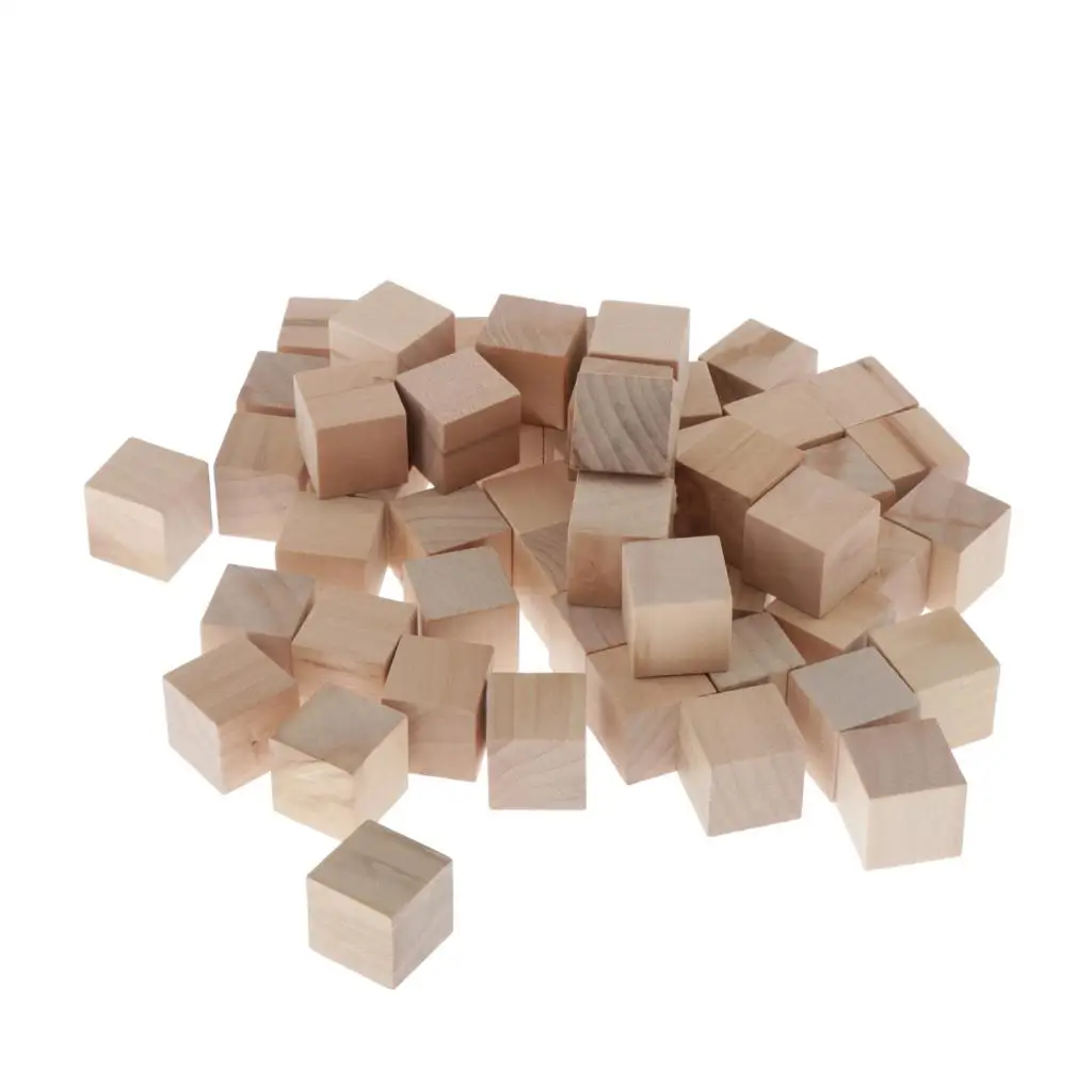 2cm Wooden Cubes 50pcs Unfinished Square Wood Blocks for Kids Math Teaching Crafts & DIY Projects