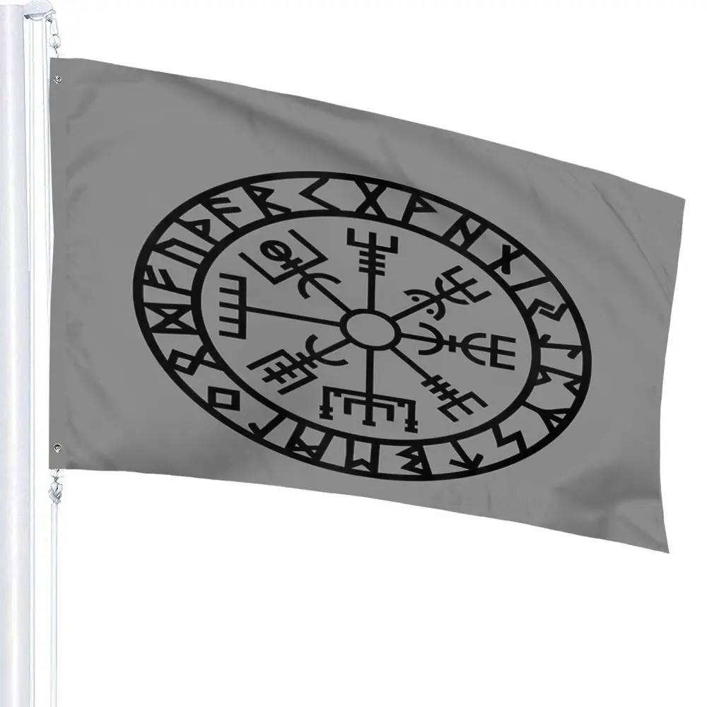 Vegvisir Futhark Runes Navigator Vikings Flag