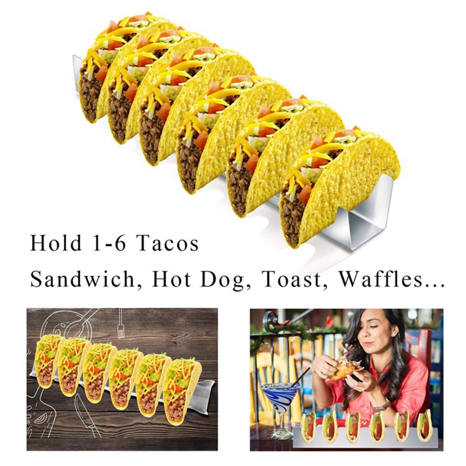 Taco Holder Tray Stand Rack Server Holds 6 Tacos for Mexican Pancakes Tortillas Oven Grill Dishwasher Large Capacity