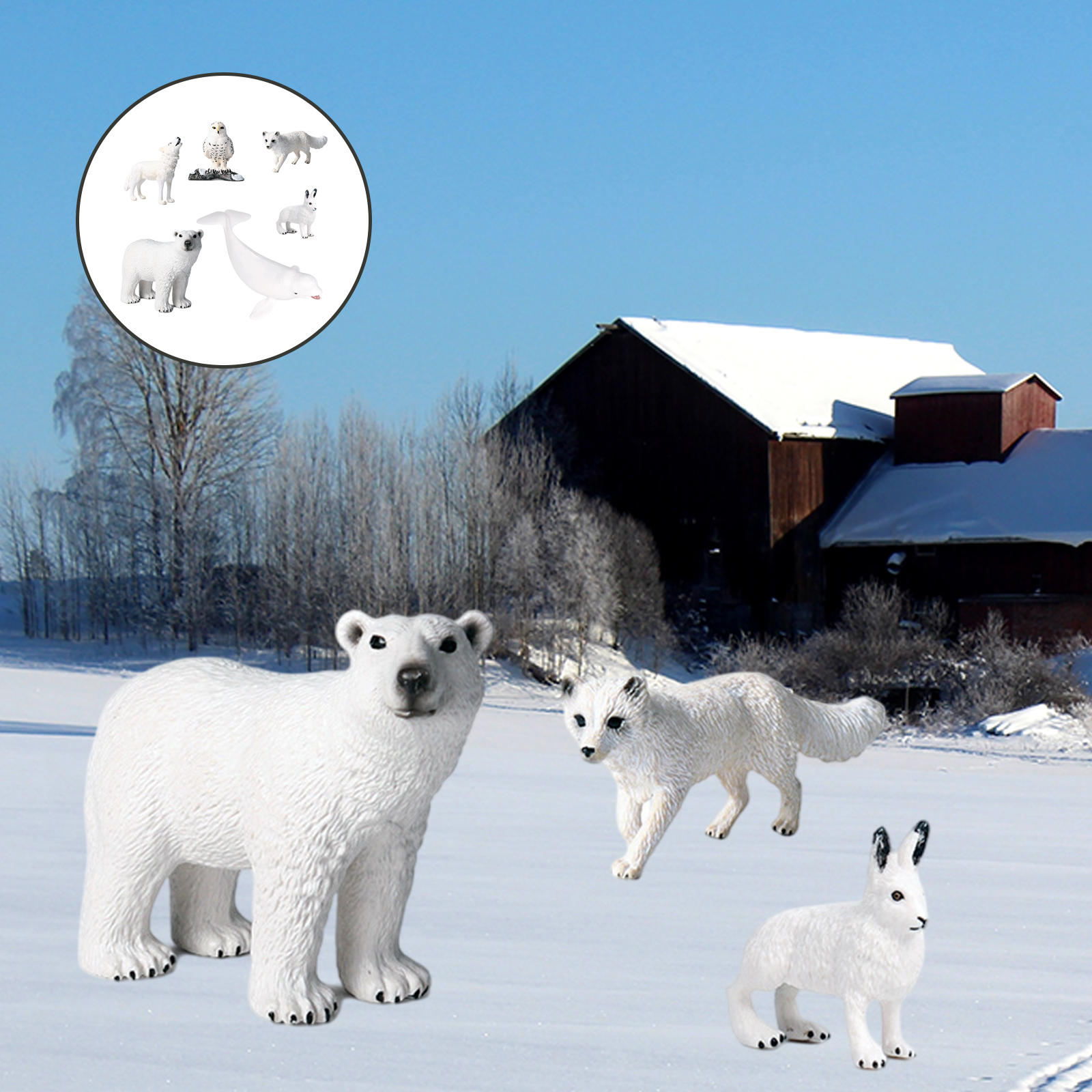 Arctic Animal Model Polar Bear Arctic Rabbits Lifelike Figures Decor Desktop Supplies Education Penguins Gift Toy Set for Kids