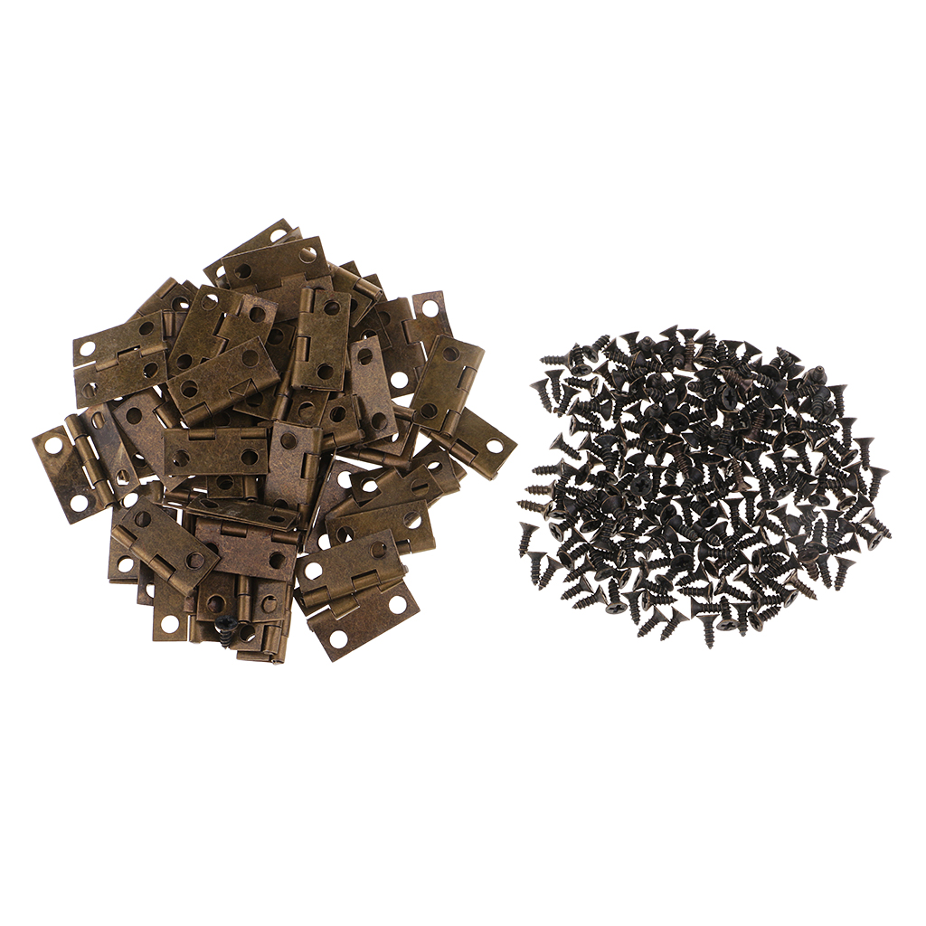 50 Pieces Antique Small Hinges Bronze Hinges with Screws for Wooden Gift Box Hinge Cabinet Drawer Jewelry Boxes Chest Dresser