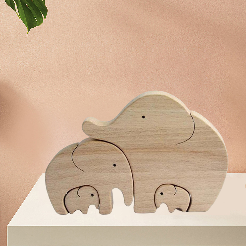 Wooden Elephant Sculpture Statue, Art Animal Figurine Home Decor Living Room TV Shelf Ornaments Artwork Mother's Day Gift