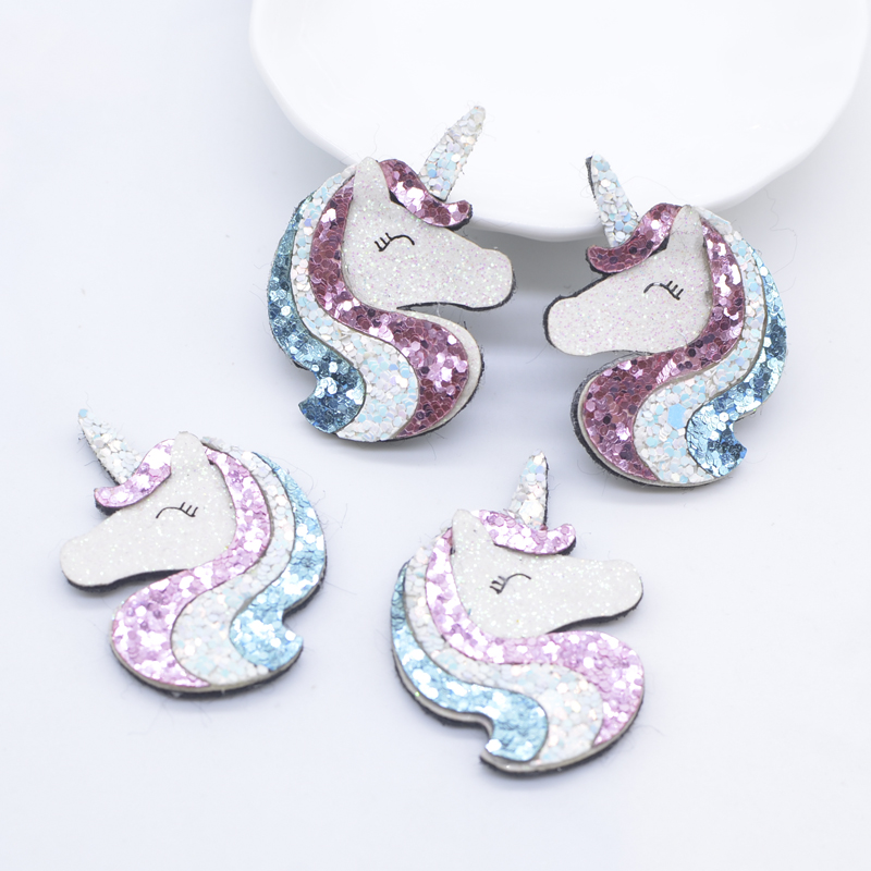 10 Stück gepolsterte Glitzer-Leder-Kawaii-Einhorn-Aufnäher zum Basteln, Kleidung, Dekor, Applikationen, DIY, Kopfbedeckung, Haarspangen, Schleifen-Zubehör – Detail 1