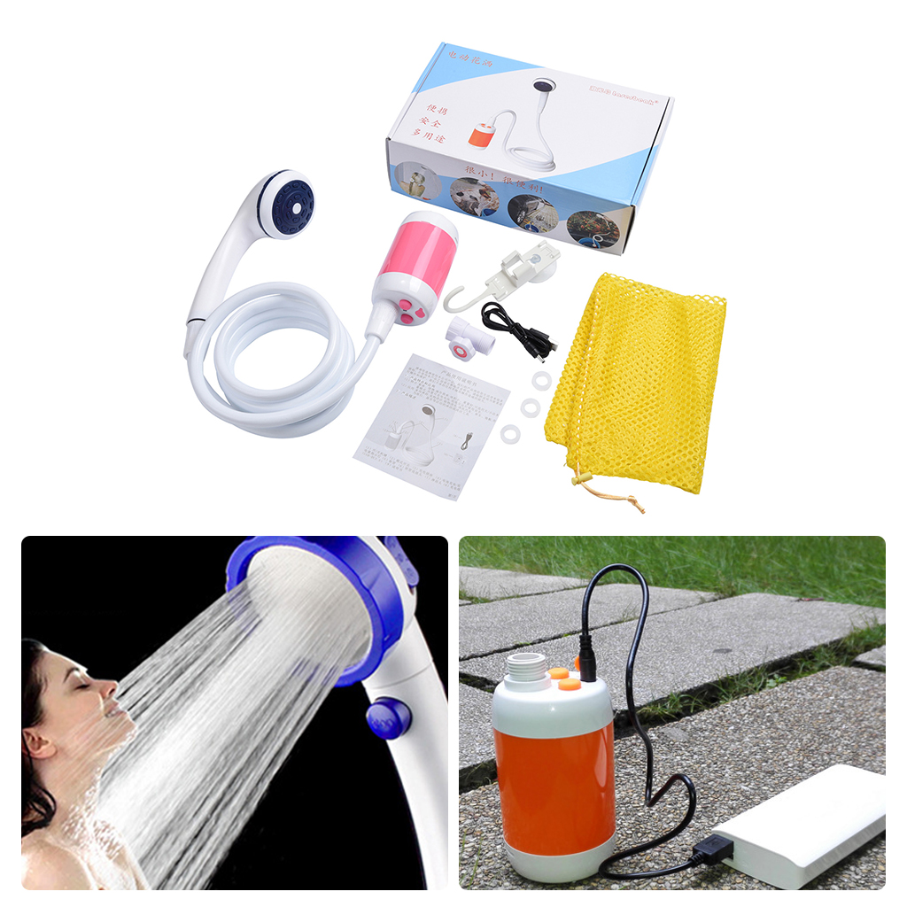 Portable USB Rechargeable Battery Shower Head Nozzles Kit With Hook Pump Hose Simple Shower Outdoor Camping Bathing Shower