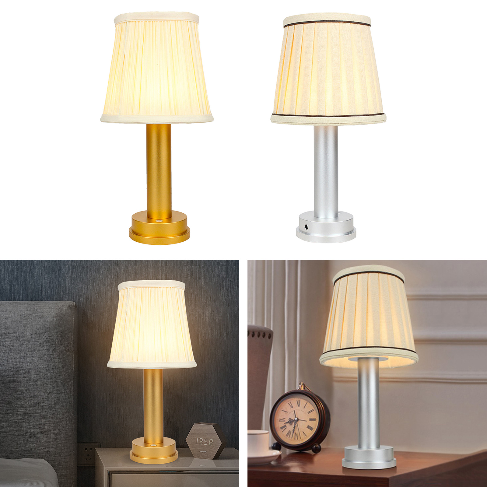 Table Lamp Desk Reading Light with Fabric Shade Metal Base Living Room