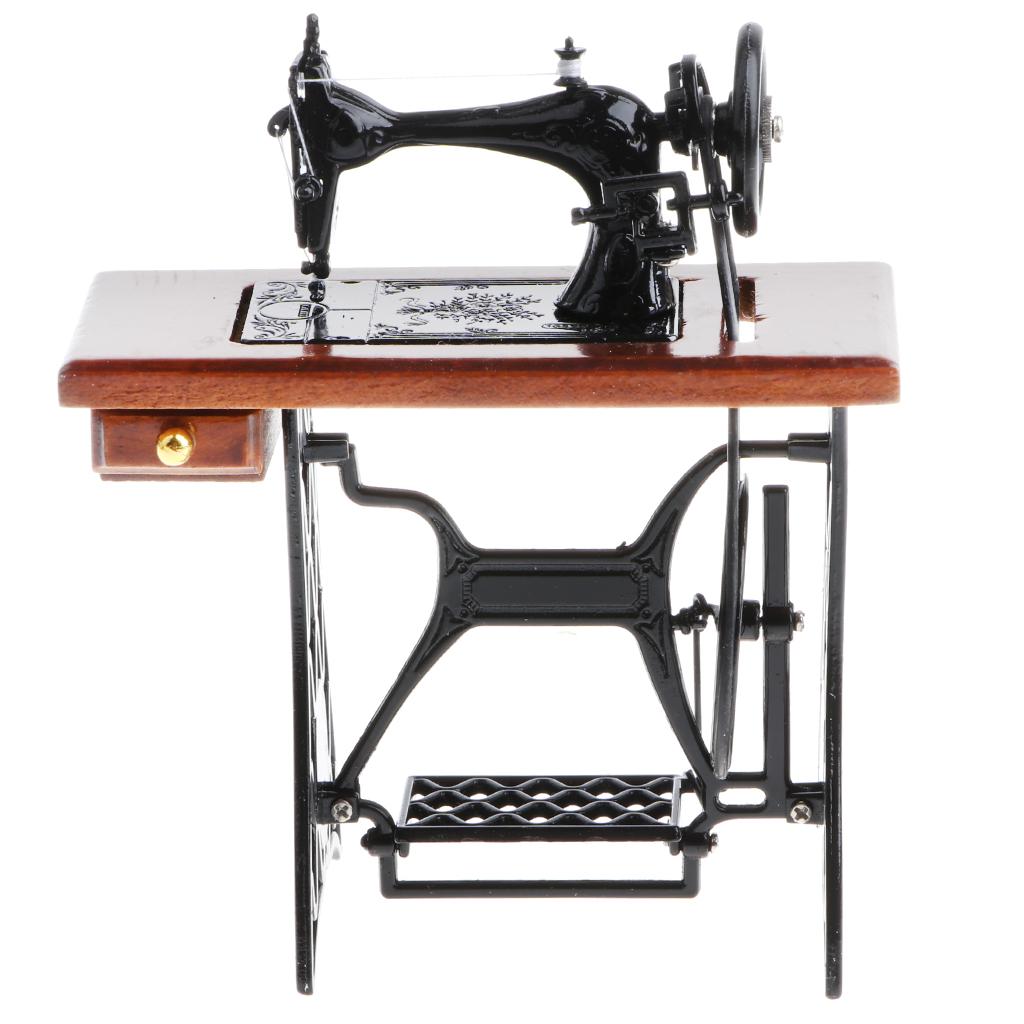 Old-fashioned 1:10 Alloy Diecast Sewing Machine Model Toy Gift Desk Crafts Collection Brown