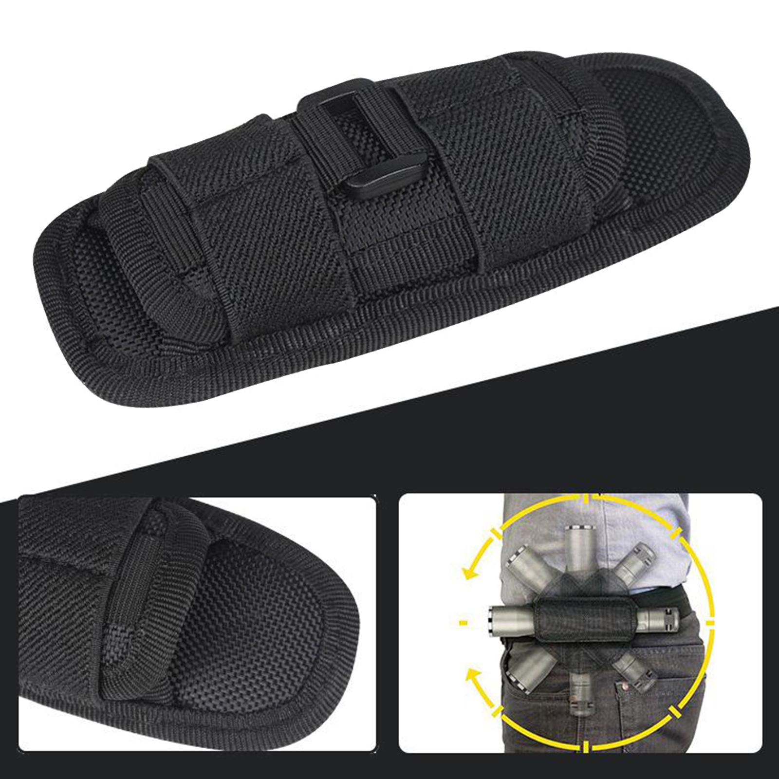 Black Police Security Flashlight Pouch Holster Holder with Belt Clip for Flash Light Outdoor Hunting Travel Climbing