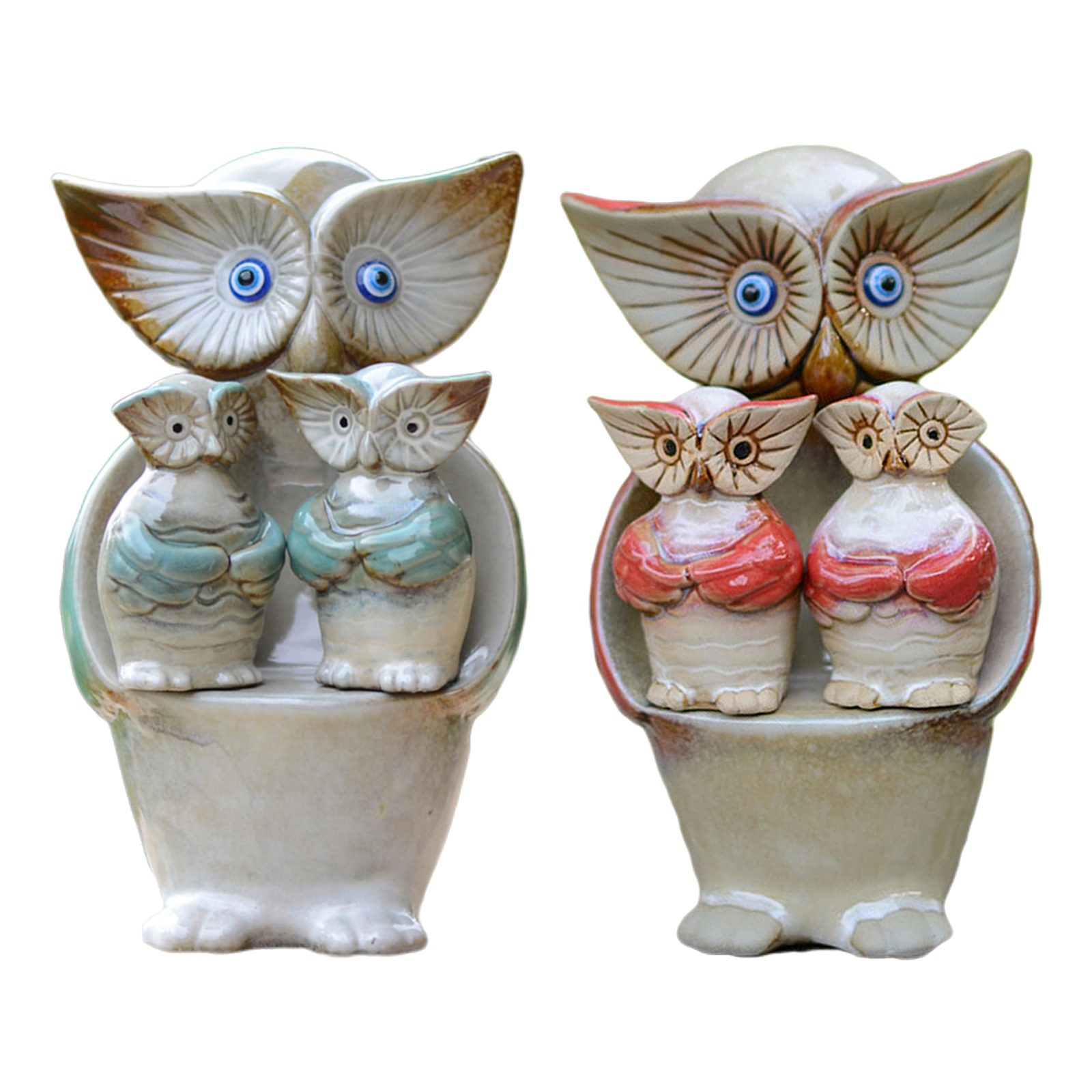 3/Set Cute Porcelain Owl Figurine Funny Miniature Shelf Garden Statue Decor