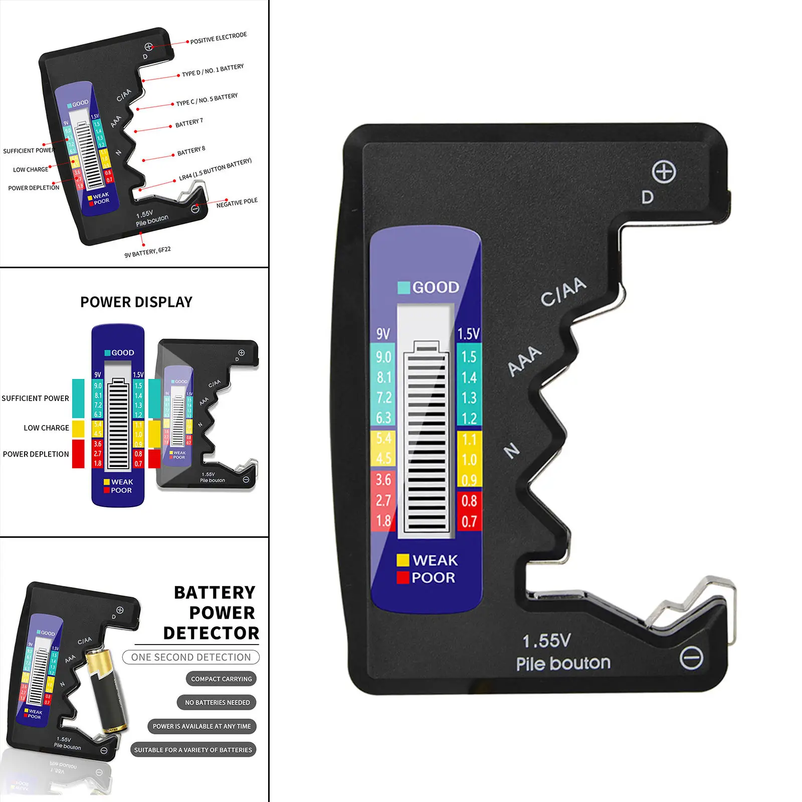 Battery Tester Cell Battery Volt Tester LCD Display Battery Capacity Check for Household