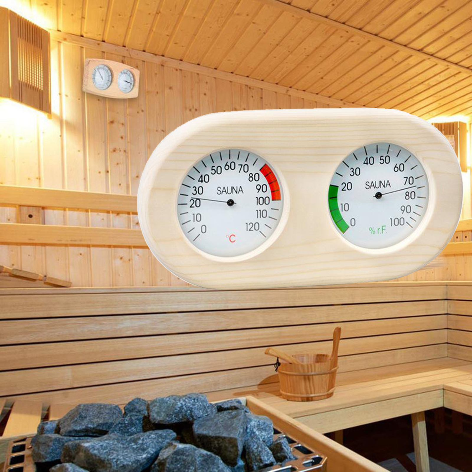 Pine Wood Sauna Hygrothermograph, Durable 2 in 1 Thermometer Hygrometer, Family Hotel Indoor Humidity Temperature Measure Gauge