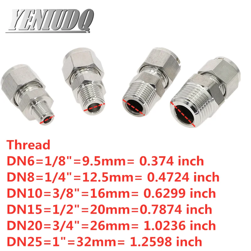 8mm x 12mm Tube OD 304 Stainless Steel Reducer Compression fitting Connector 