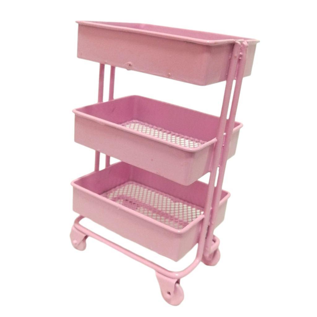 Doll House Accessory,Model Role Play Miniature 1/12 Storage Rack Trolley Kitchen Kitchenware Storage Shelf Decor