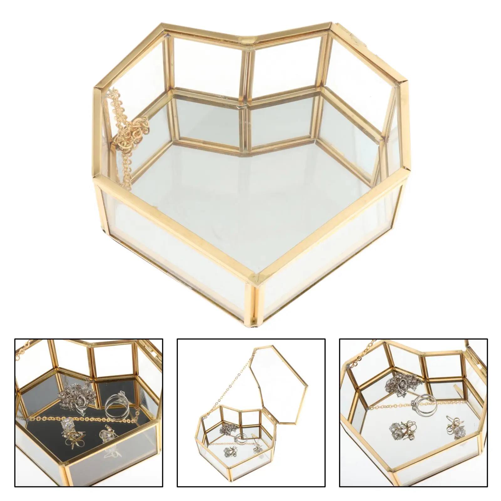 Nordic Style Glass Storage Box Gold Tray Jewelry Cosmetics Display Box 
