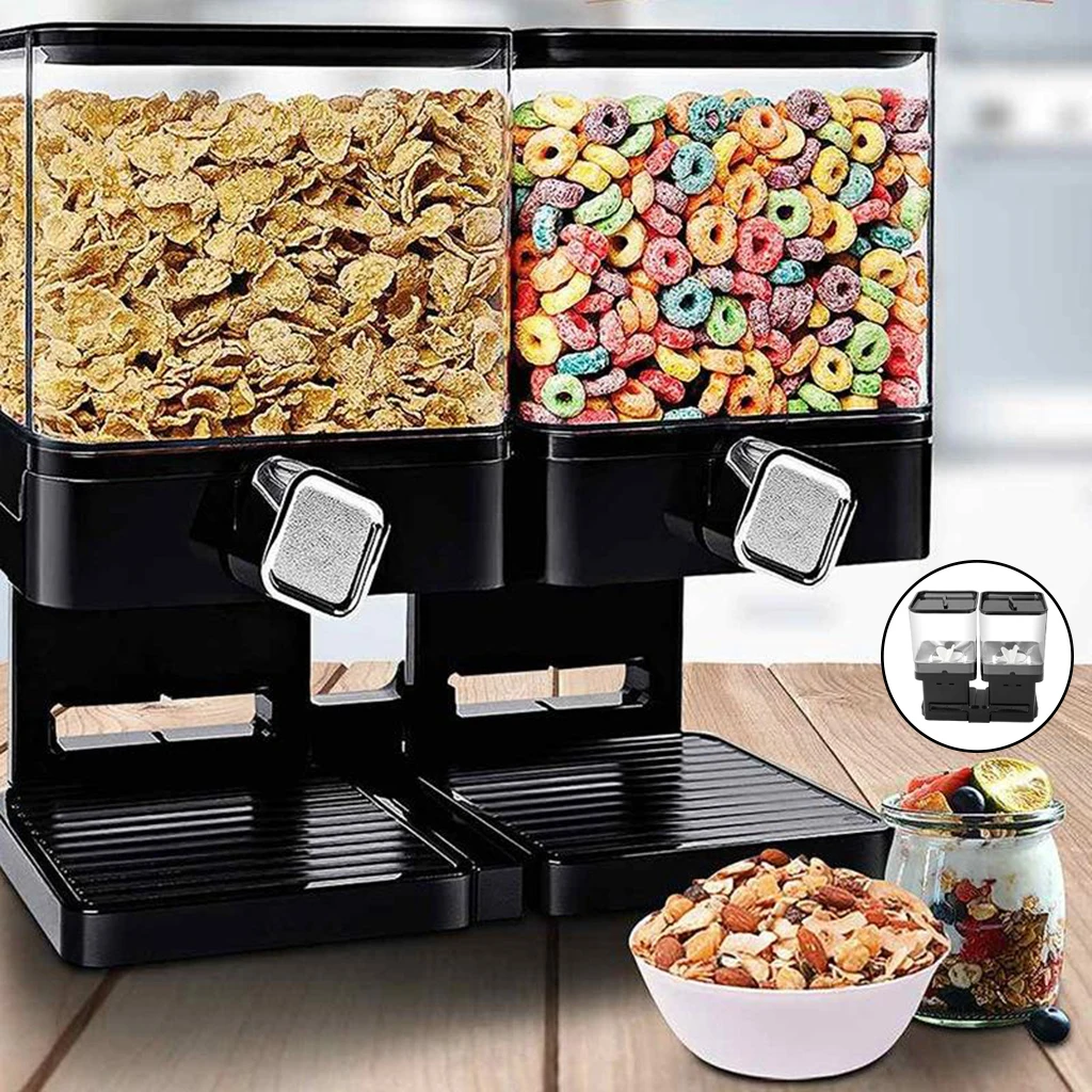 2 in 1 Cereals Dispenser Press Grain Storage Tank Dry Food Organizer Rice Dispenser for Home and Kitchen