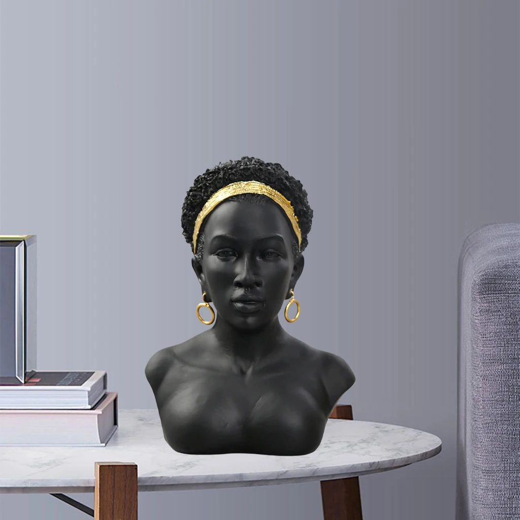 Novelty African Womens Bust Art Sculpture Craft Desktop Bookshelf Statue Living Room Office Home Decor Figurines