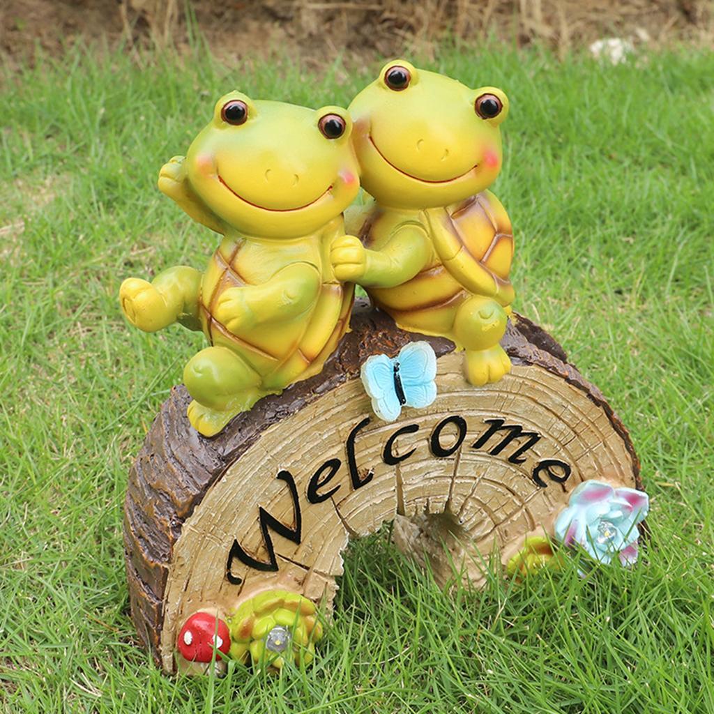 Garden Statue Turtles Figurine LED Light Decor Animal Sculpture for Lawn Decorations
