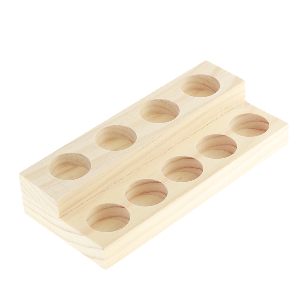 2 Tiers 9 Slots  Wooden Essential Oils Storage Organizer Display Stands Rack