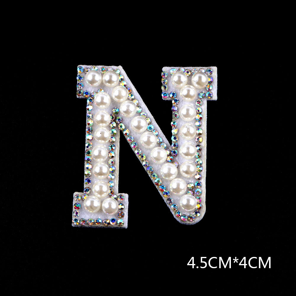 26 brief AB Strass Perle Englisch Alphabet Patch 3D Perlen Aufkleber Mixed Stickerei Patch Für Kleidung Logo Diy Applique – Detail 25