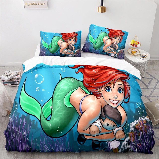 Disney Cartoon The Little Mermaid Ariel Bedding Set Queen King