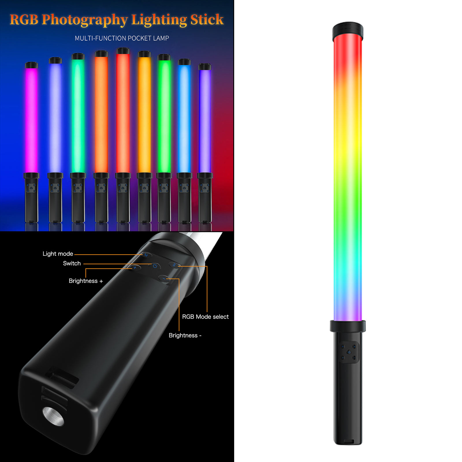 RGB Handheld LED Light Built-in Rechargable Battery Photography Stick for Videography