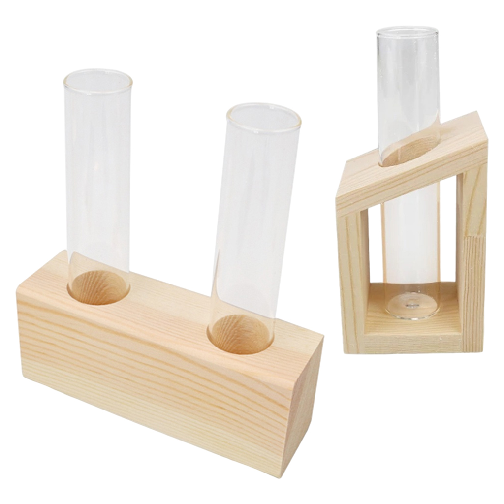 Crystal Glass Test Tube Vase In Wooden Stand Flower Pots for Hydroponic Plants Home Garden Decoration