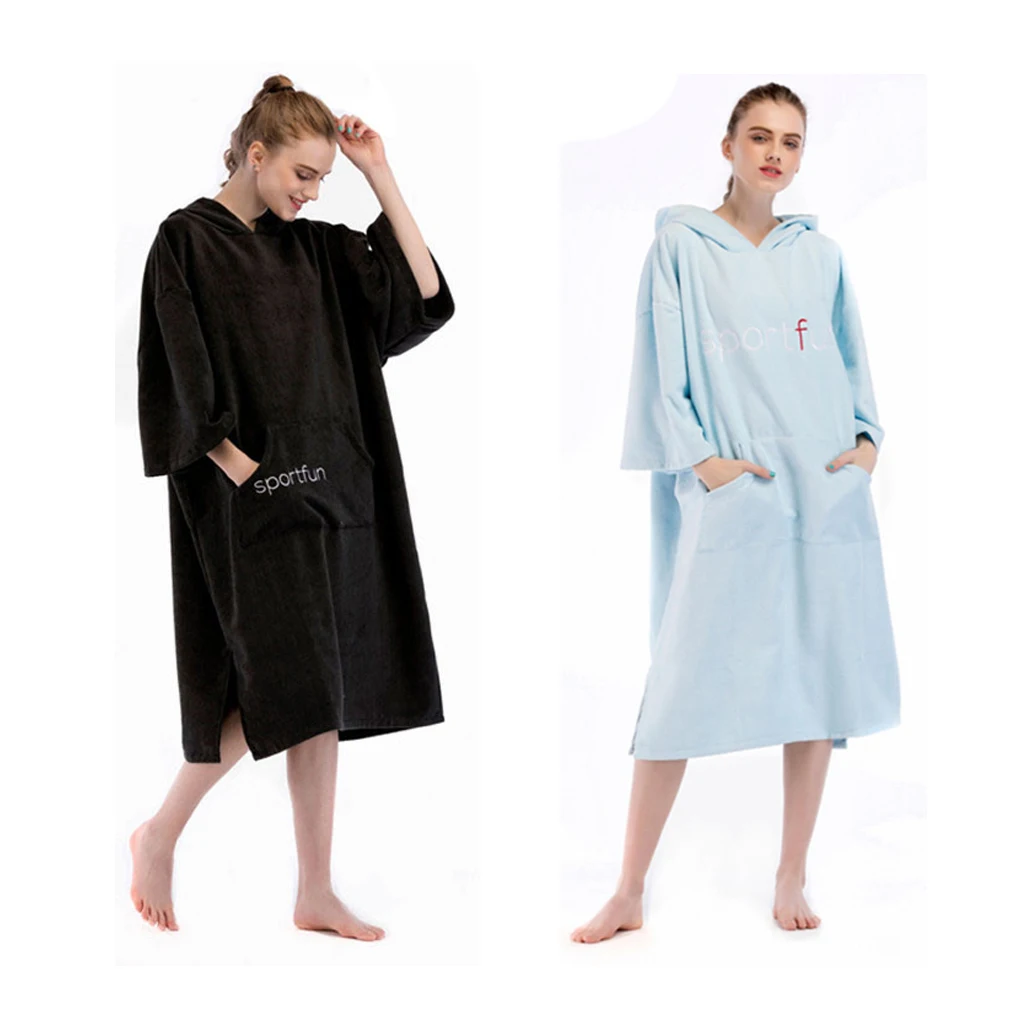 Microfiber Absorbent Quick Dry Beach Bath Towel Poncho Washrag Surf Swim Changing Robe Bath Robe Home Bathrobe w/ Hood & Pocket