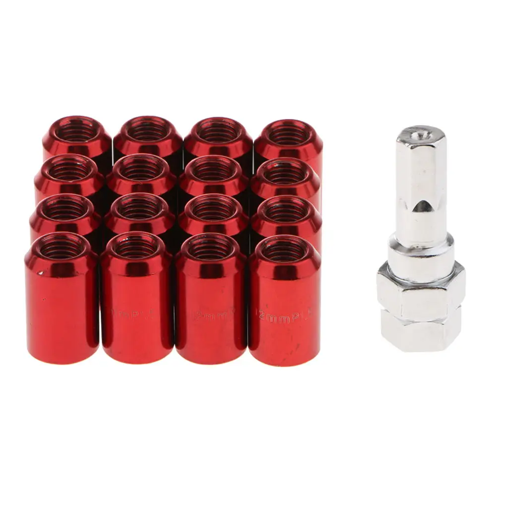 16 Piece Wheel Lug Nuts With 1 Key Acorn Wheel Nut Locks Open 12x1.5 Red