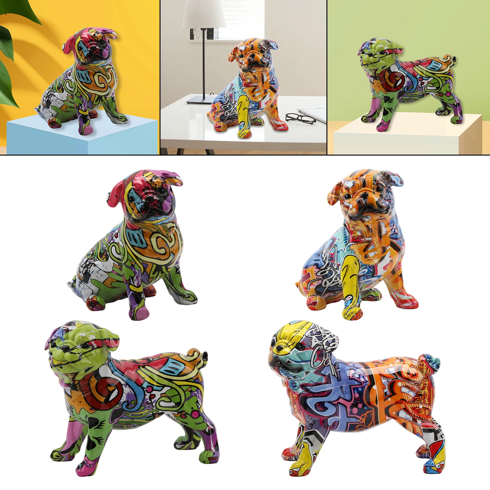 Nordic Painting Graffiti French   Creative Resin Crafts Animal Dog Figurines Sculpture Home Wine Cabinet Office Decor