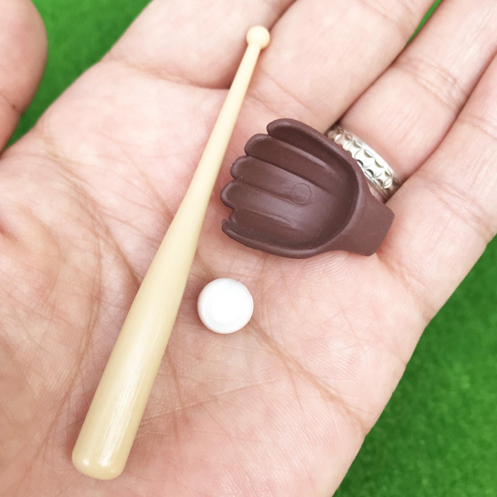 3Pcs 1/12 Doll House Miniature Baseball Bat Glove & Ball Simulation Accs