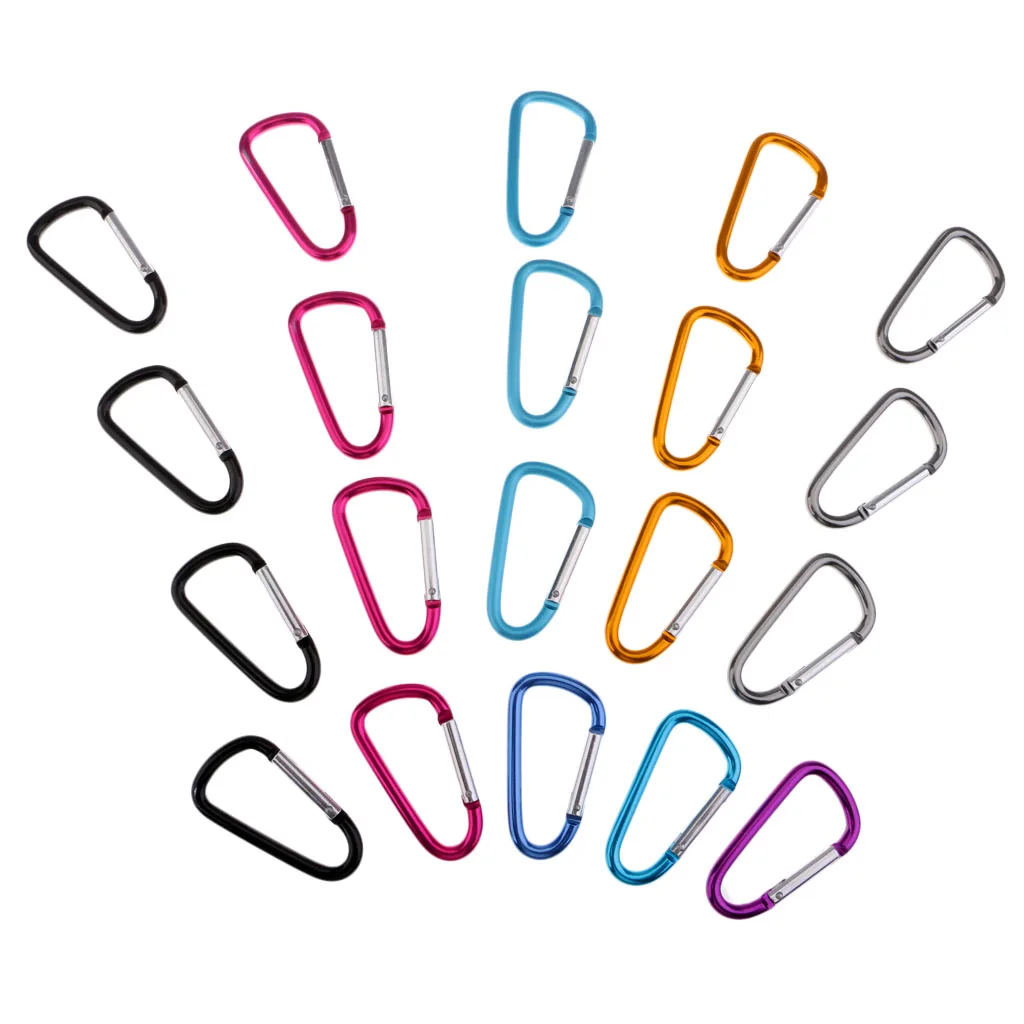 20PCS Outdoor Aluminum D Shape Carabiner Clip Hook Key Chain Camping Hiking