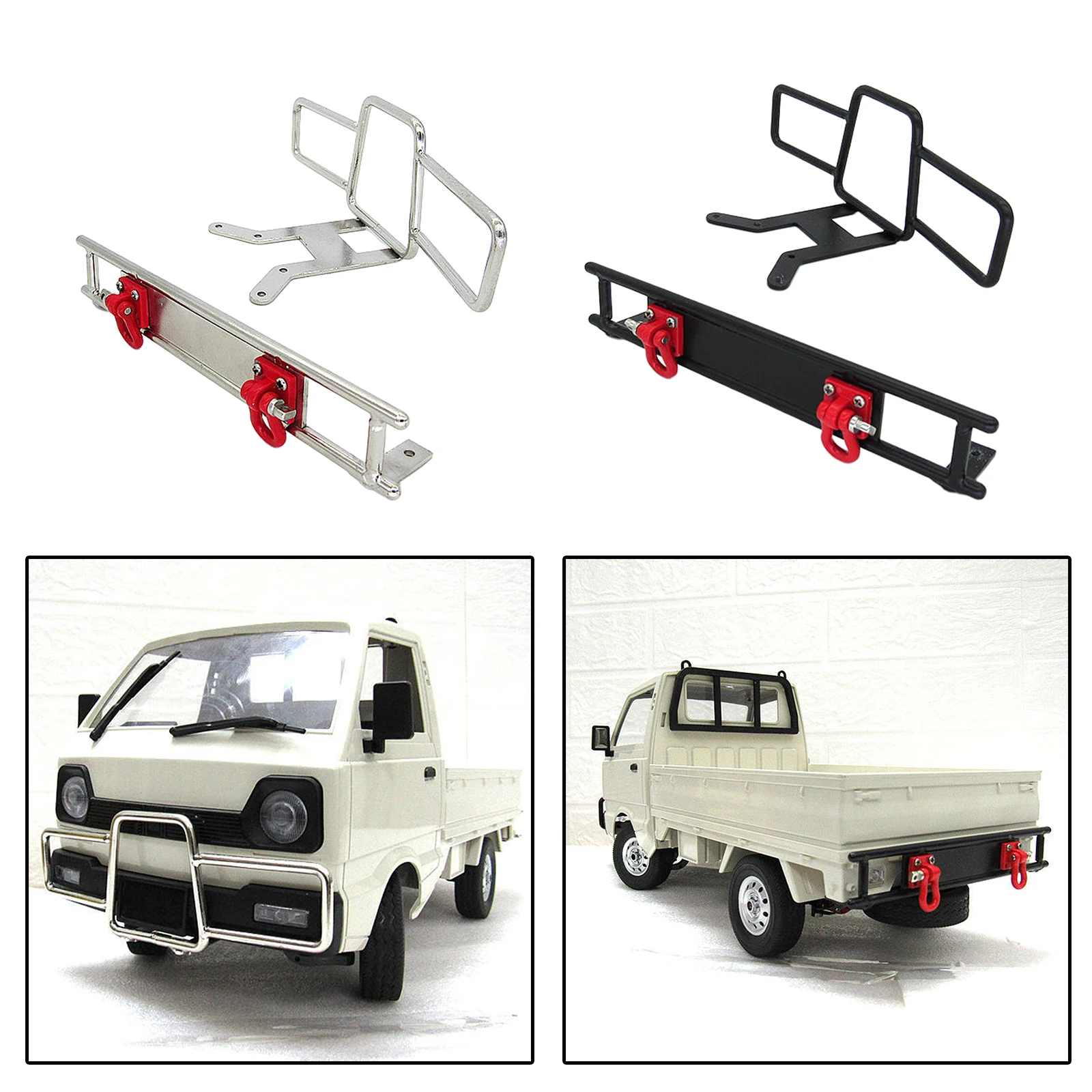 1/10 Scale Front Rear Bumper Set, Metal Bull Bar with Hook Hanger Mount Seat for