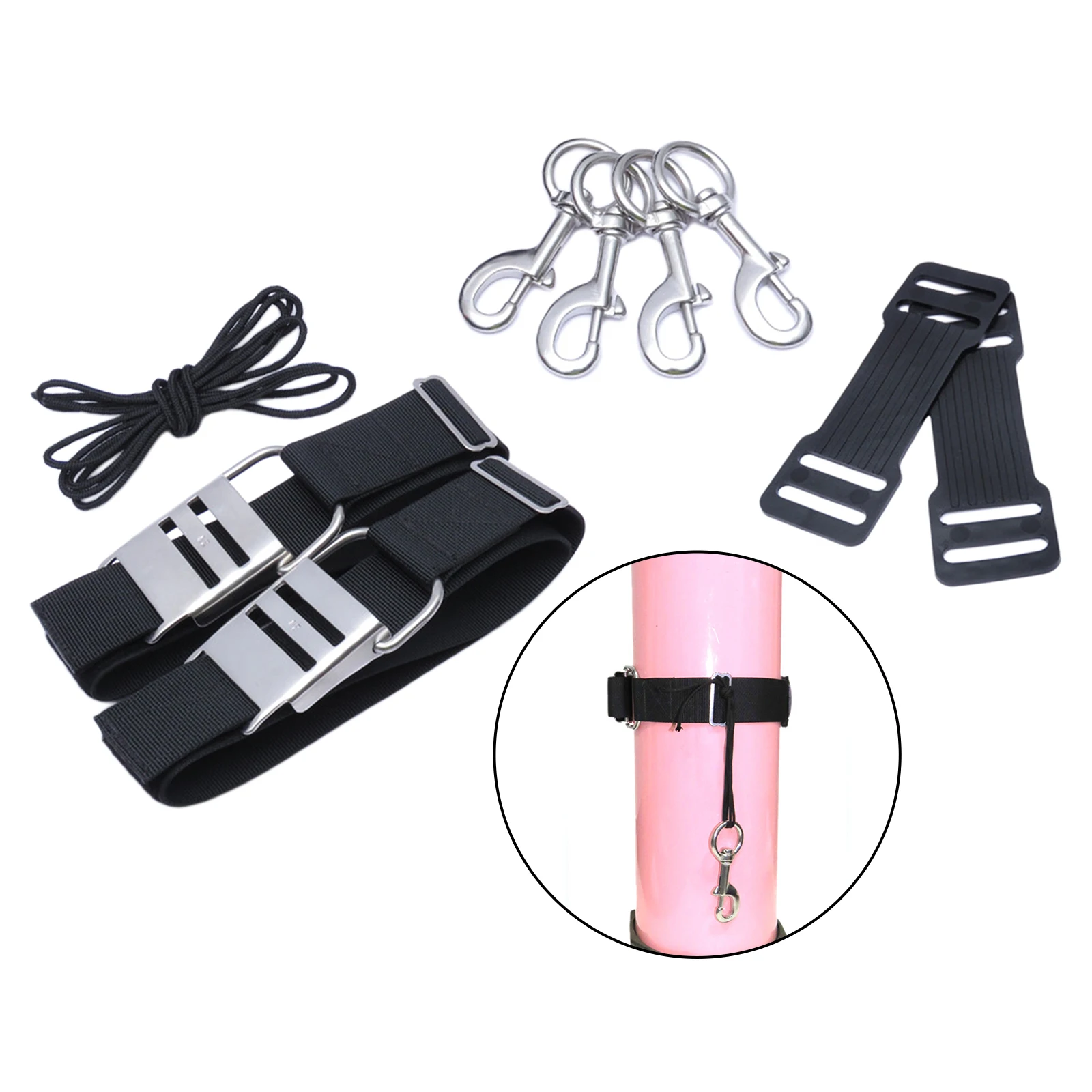 Heavy Duty Kit Twin Straps Diving Diver Cam Band with Buckle and 6.50 ft Technical Diving side mounted gas cylinder Nylon Rope 