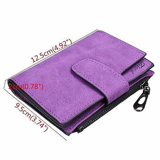 Mini Monedero De Piel Auténtica Para Mujer - Doble Cremallera, Compacto 11.5x4x7.5 Cm, Color Púrpura
