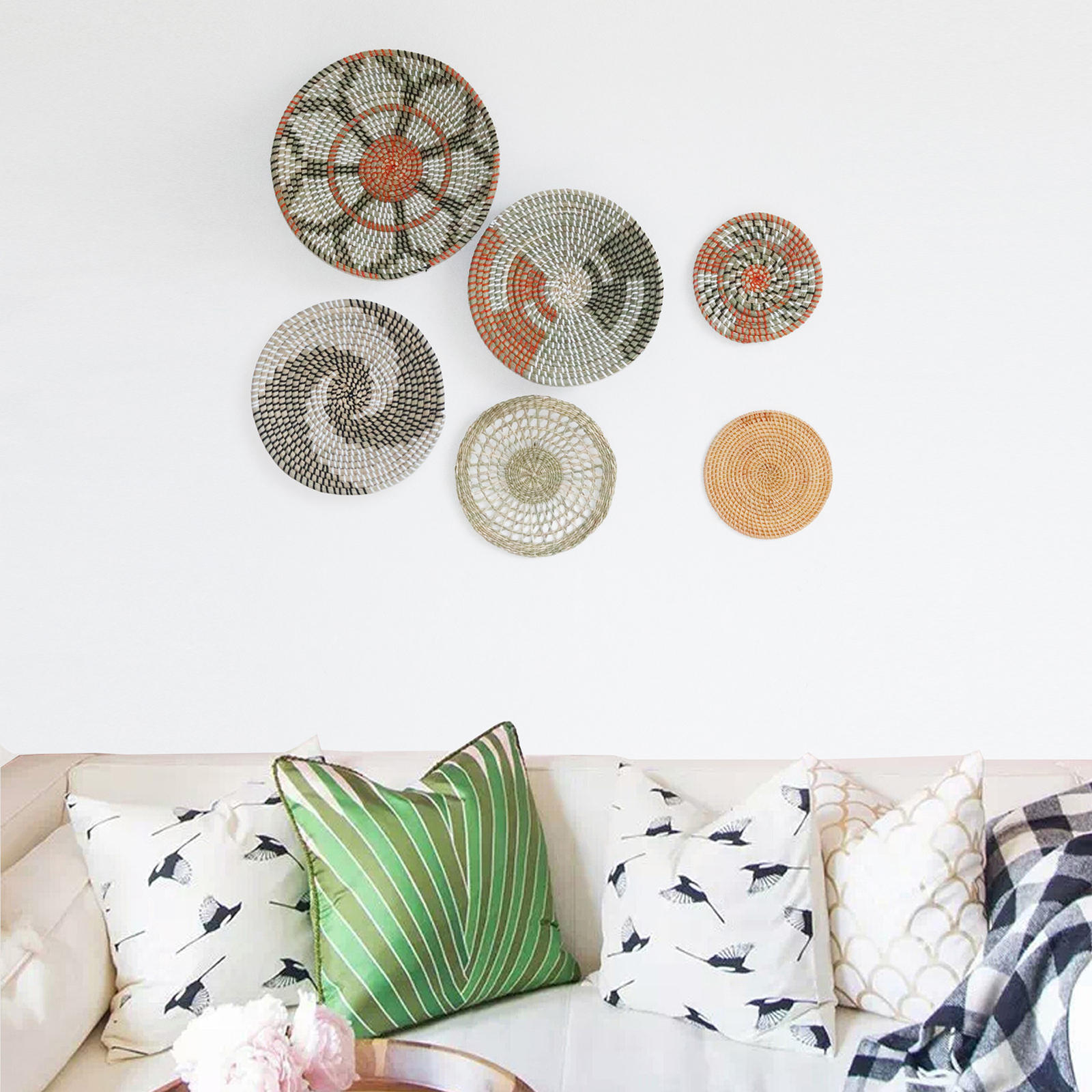 Flat Wicker Wall Decor, Woven Basket Wall Decor from Seagrass, Rustic African Wall Baskets - Gift Idea for Farmhouse Xmas Decor