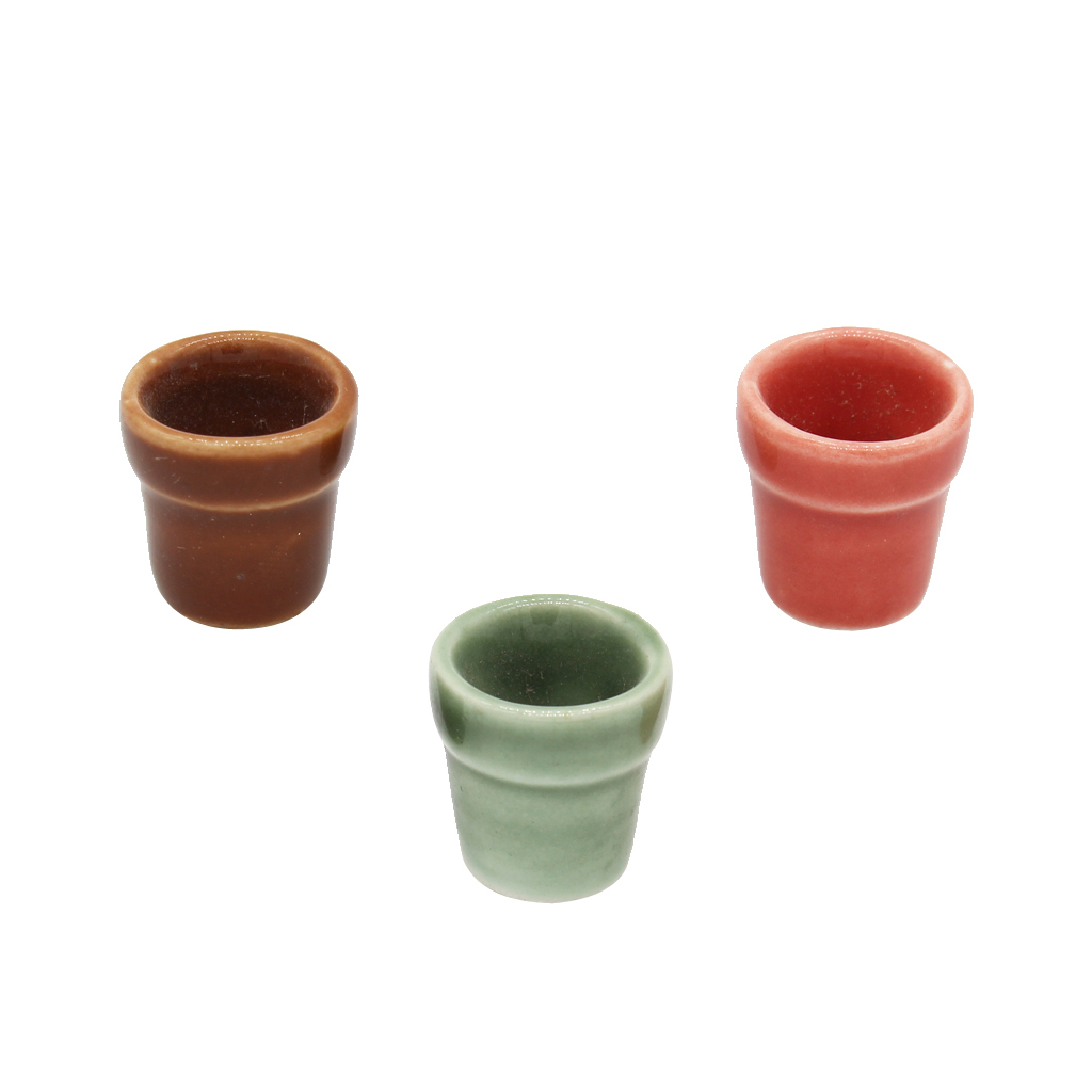 Mini Ceramic Flowerpots Models For 1/12 Dollhouse Garden Accessories 3 Piece