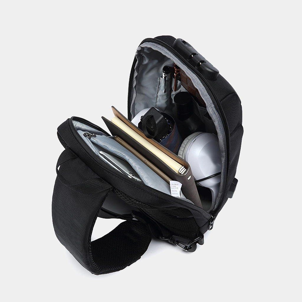 Sling Bag Shoulder Waterproof with USB Charging Port for Men  camouflage