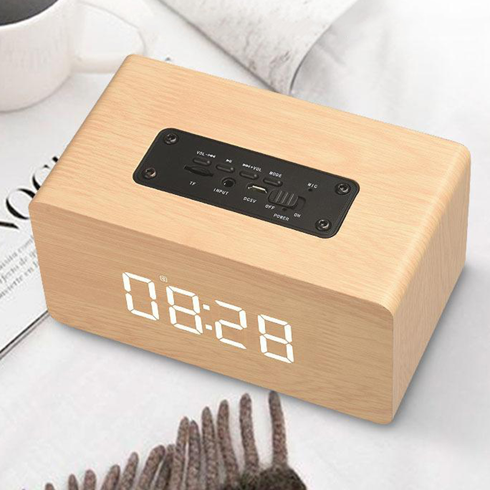 Wireless Portable Bluetooth Soundbar Audio Player Made of Wood for SmartPhone Speakers in The Home Office