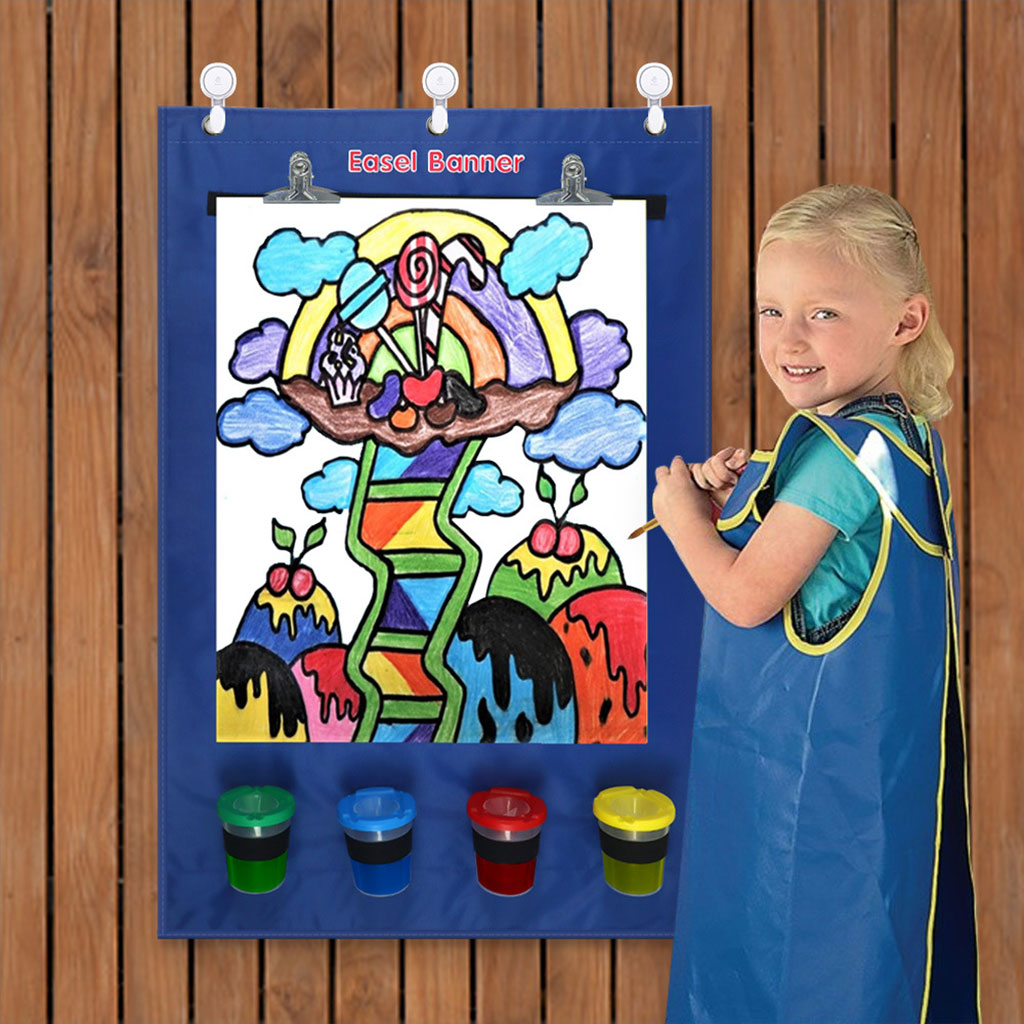 Painting Canvas with 4 Paint Cup Set Artist Easel Stand DIY Painting Roll Door Living Room Pendant Ornament