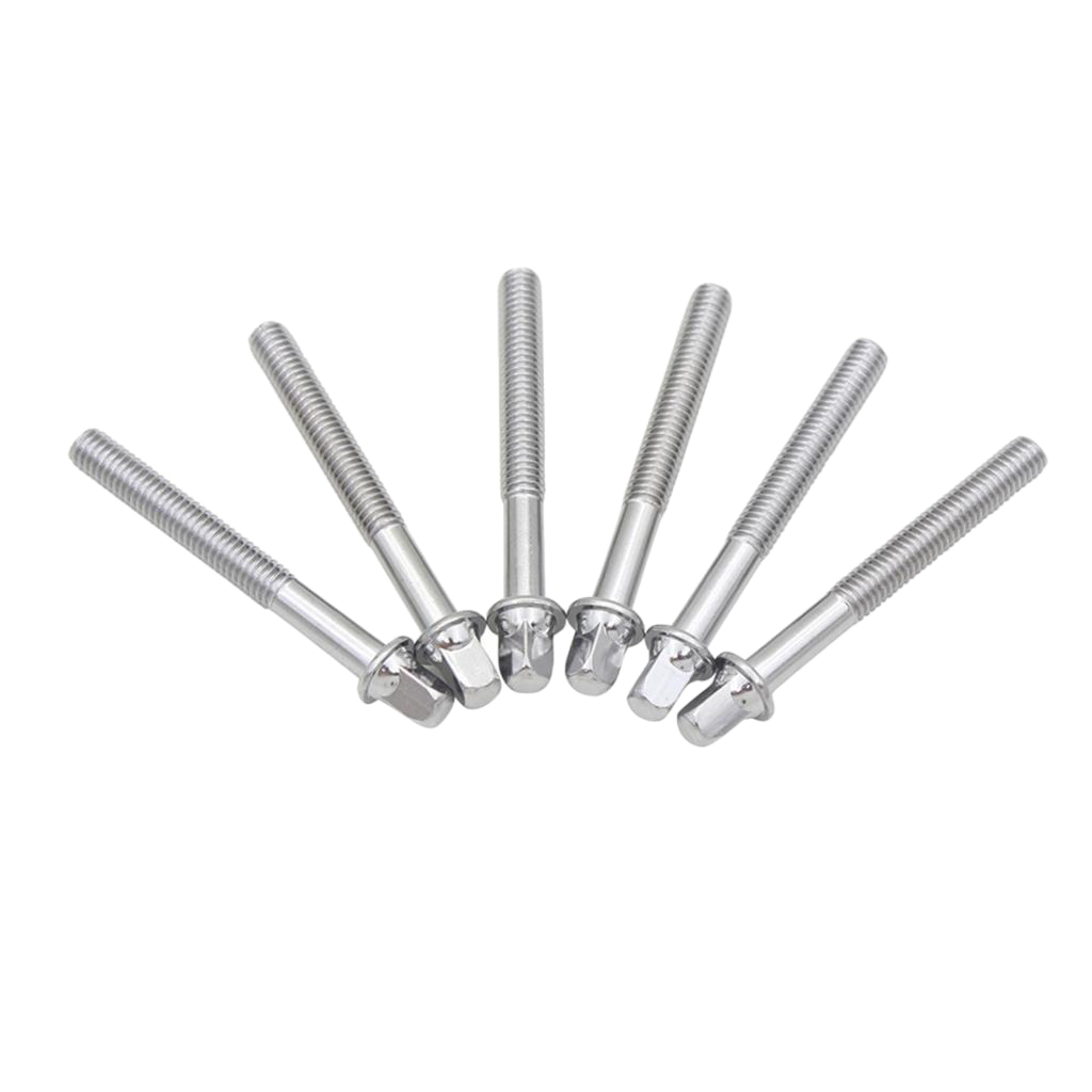 6 Pcs Sliver Metal Drum Tension Rods Screws Drum Bolts Musical Percussion Replacement Instrument Parts for Drummer