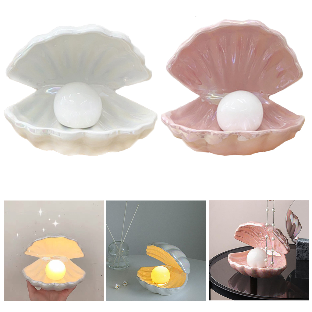 Ceramic Night Light Desktop Decoration Shell LED Light Jewelry Storage Organizer Bedside Lamp Decorations for Kids Girls Room