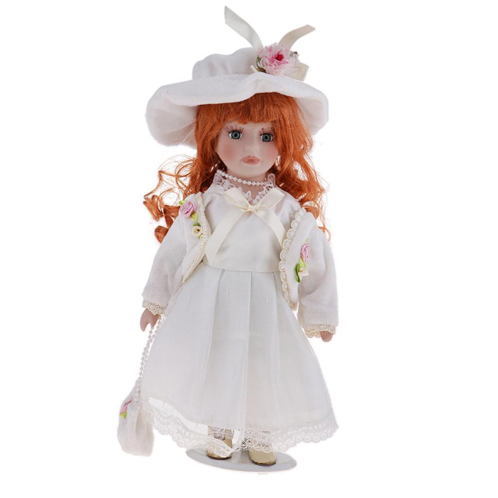 12 Inch Victorian Porcelain Doll with Standing Little Girls Characters