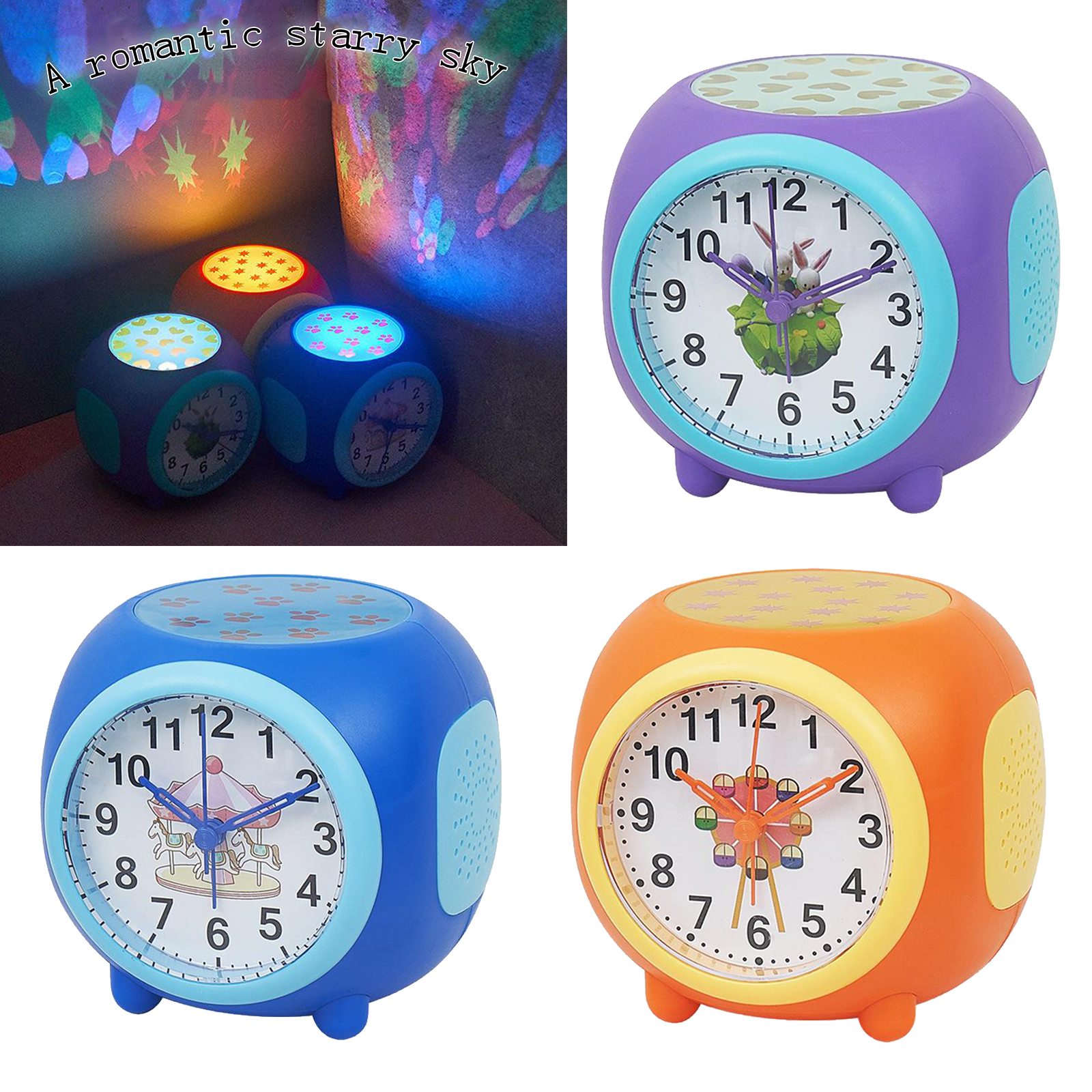 Star Projector Night Lights Alarm Clock Kids Rotating Star Moon Projection Lamp, Snooze Clock