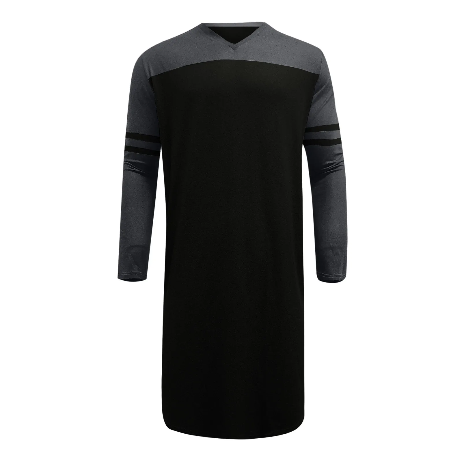 Men Sleep Robes Long Sleeve V Neck Nightgown Homewear Comfortable Patchwork Mid-length Loose Mens Bathrobes Dressing Gown 2021 mens plaid pajama pants