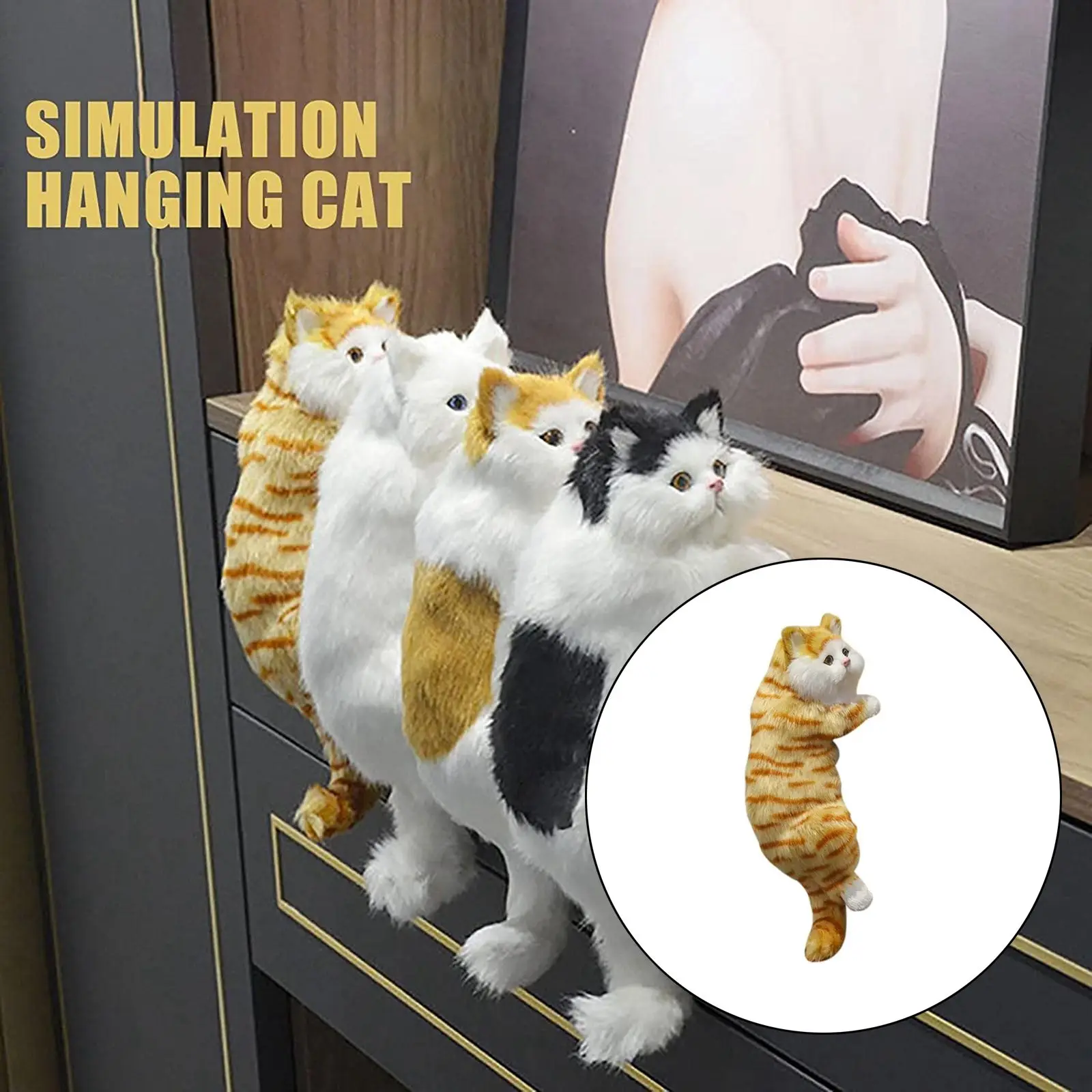Simulation Plush Cat Statue Plush Fur Cat Sculptures Realistic for Table Art Ornaments Shelf TV Screen Home Decoration