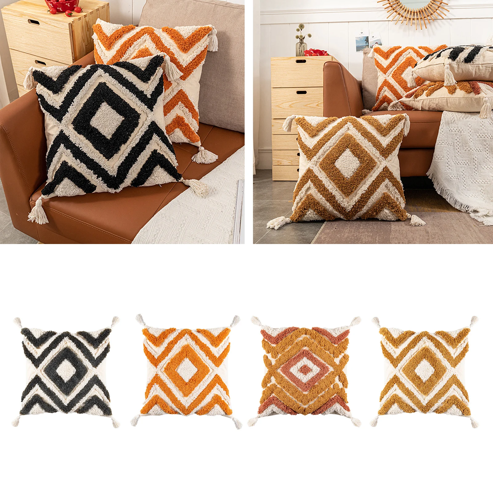 Boho Tassels Pillow Cover Throw Pillow case Cotton Woven Sofa Bed Decor