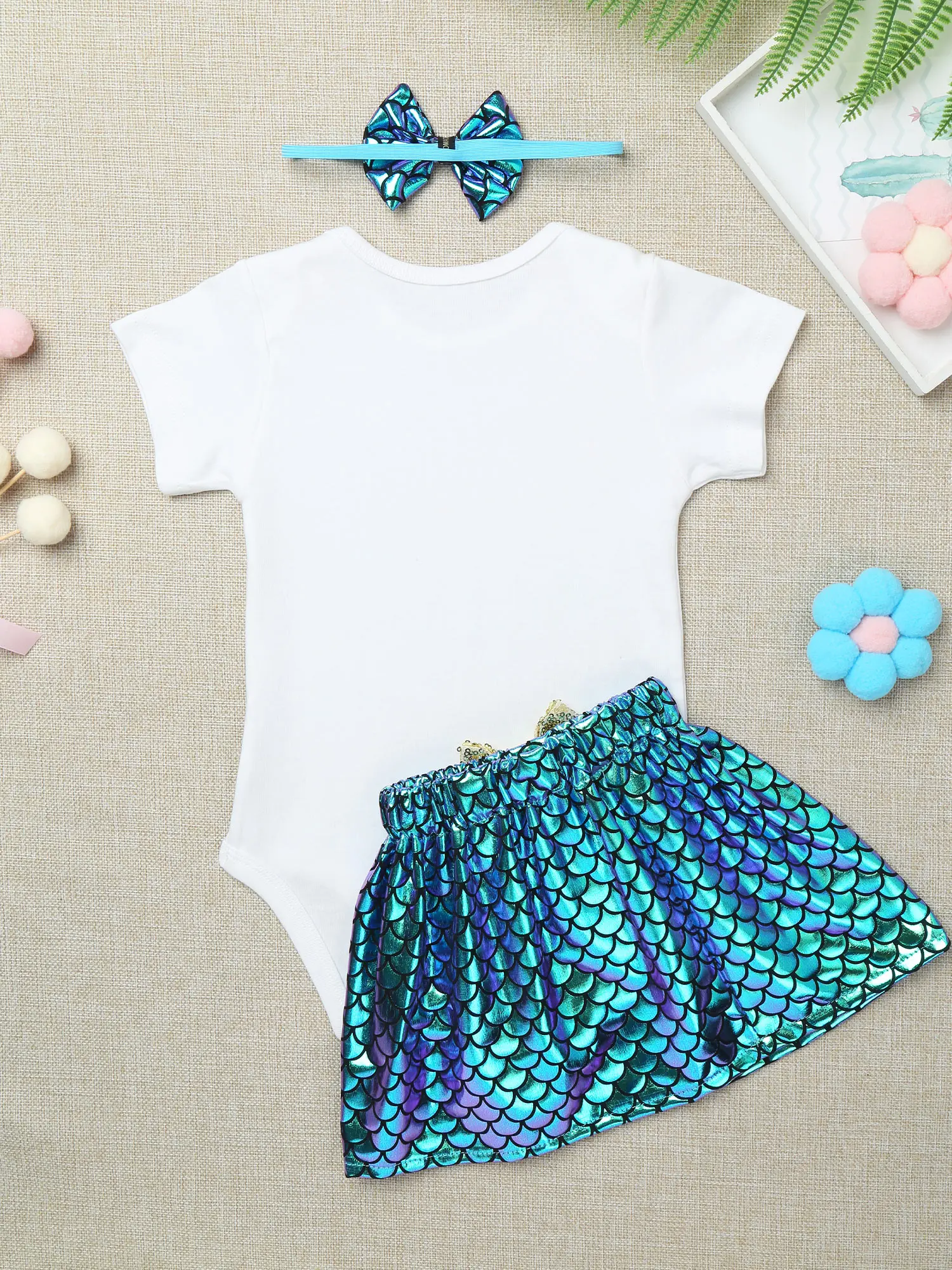 baby dress and set Baby Girl Princess Clothes Set Mermaid 1st Birthday Party Outfit Shell Romper Sequins Fish Scales Dress Bowknot Headband Costume baby's complete set of clothing