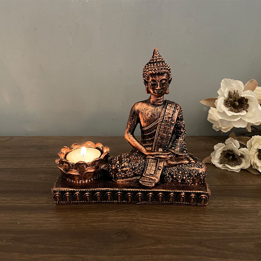 Meditating Buddha Statue Sculpture Decorative Tealight Holder/Candle Holder for Home Garden Patio Decor