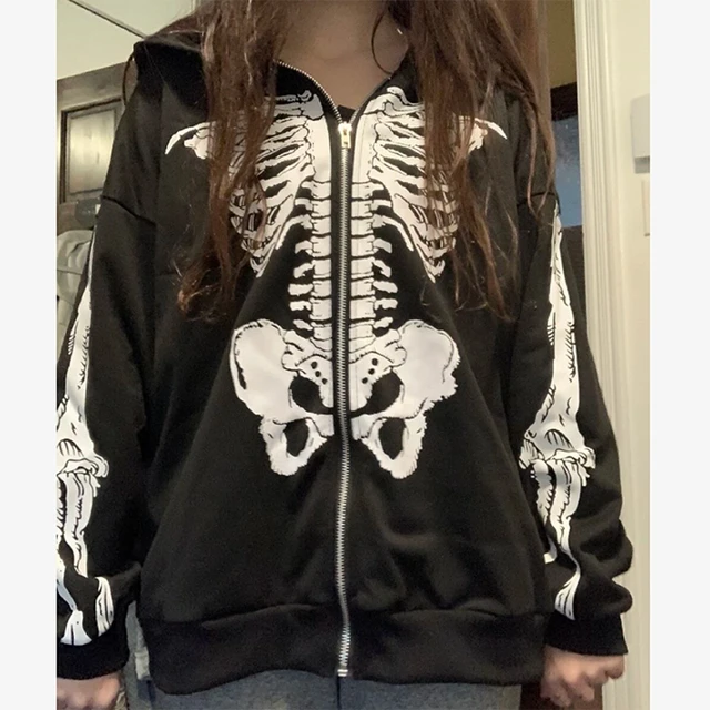 E-girl Punk Grunge Emo Alt Sweatshirt Gothic Skull Bones Print 